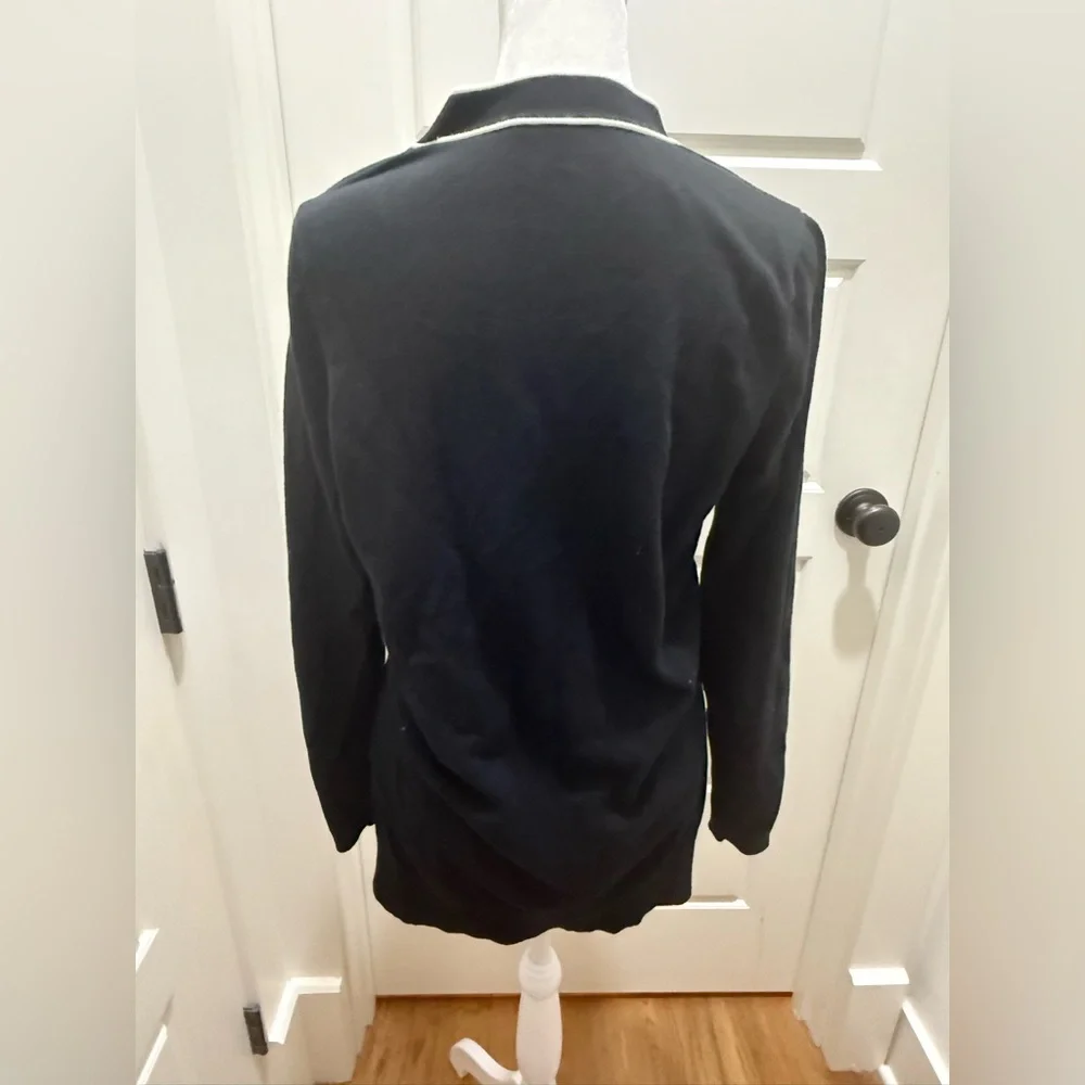 L'AGENCE. Black & White Ronny Piped Wool and Cotton Cardigan. Size Medium. - Picture 4 of 10